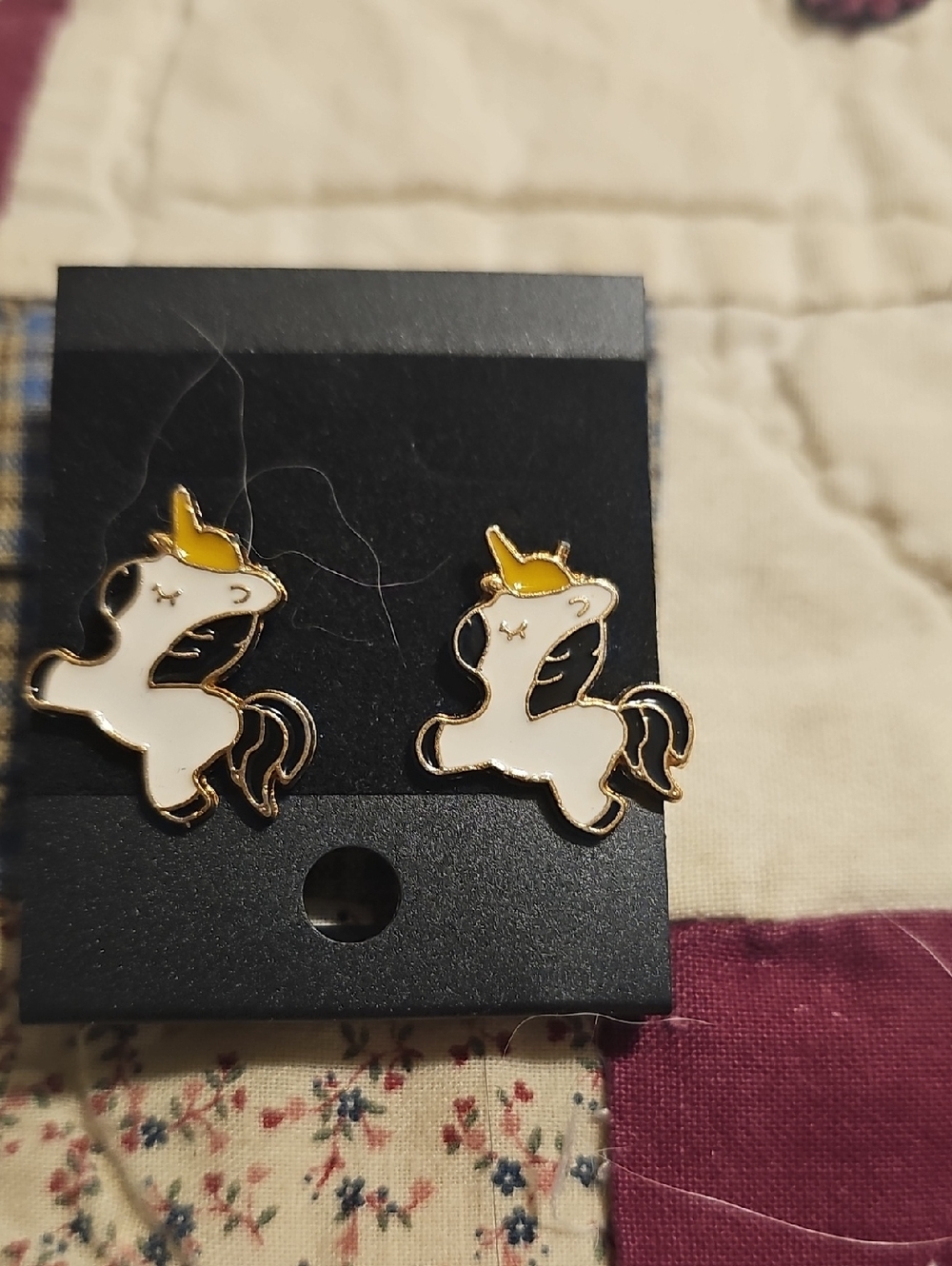 Unbranded White & Gold Unicorn Stud Earrings for Kids